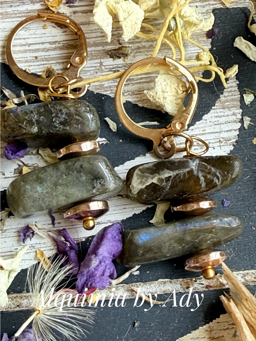 Alquimia Green Labradorite and Gold-Tone Stacked Drop Earrings